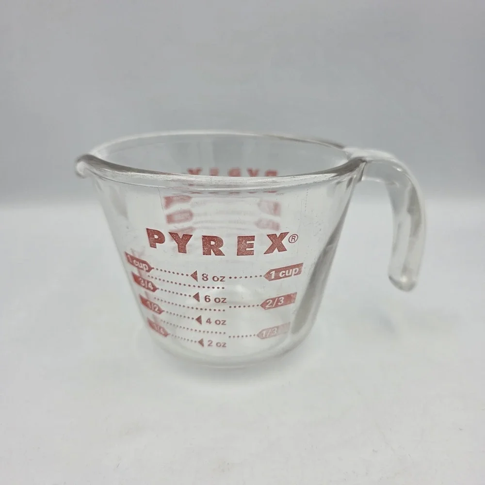 Vintage PYREX 1 Cup 8oz Measuring Cup Glass Red Lettering Made in USA Corning #2